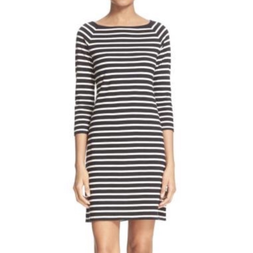 Theory | Lesnoy Stripe Cotton Cashmere Black White Dress Large Stretchy